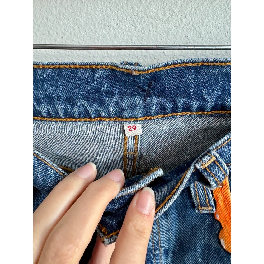 Levis 501 Custom Painted y2k DIY Cartoon Art Cropped Jeans Medium Wash Denim 29 - Picture 4 of 4